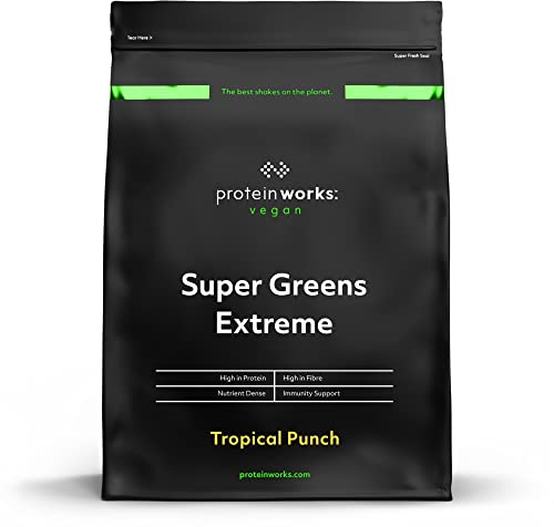 Protein Works - Super Greens Extreme, 150+ Health Benefits, Tropical Punch, Vegan, 41 Active Ingredients, No Added Sugar, 20 Servings, 250g