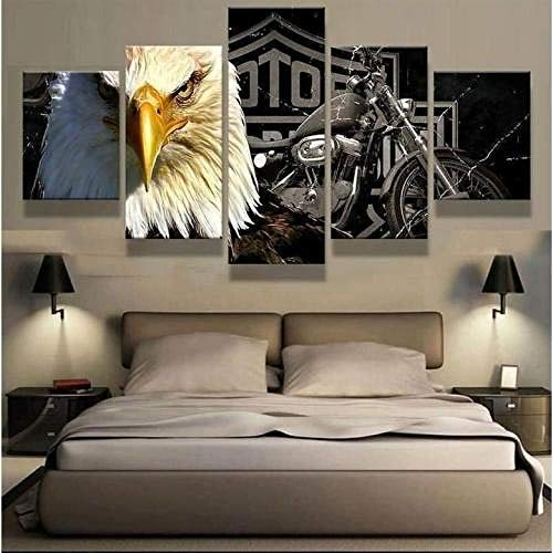 104Tdfc Bilder XXL 5 Teile wandbild leinwand Kunstdrucke leinwandbilder Harley Davidson Motorrad Auto & Motor 5 TLG Creative Gift Poster Artwork Leinwandbilder für Wohnkultur