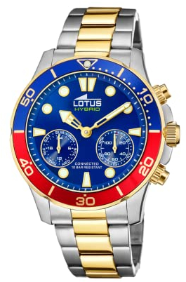 LOTUS Montre Intelligente Homme Hybride Connected Acier INOX 316L - Montre Analogique Connectée - Étanche 10 ATM 18801/3 - Contrôle Musique, Compte Pas, Notifications Appels