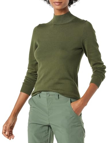 Amazon Essentials Damen Leichter Pullover mit Stehkragen (in Übergröße erhältlich), Olivgrün, L