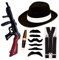 RARA® Gangster-Kostüm-Set für Erwachsene, Unisex, 1920er-Jahre, schwarzer Hut, falscher Schnurrbart, Hosenträger, aufblasbare Pistole, falsche Zigarre