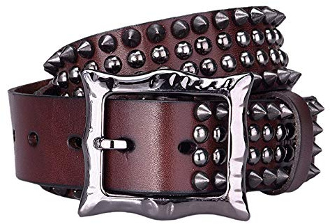 YZJYB Herren Damen Damen Nietengürtel im Vintage Design 105cm - 125cm Länge kürzbar Nieten Ledergürtel Hip Hop Gürtel Rock Gürtel für Oder Gothic-Outfits,Braun,125CM