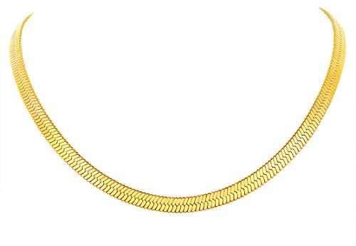 FindChic Collana Donna Oro in Acciaio Inossidabile Catena a Serpente Piatta 5mm Lunghezza 46cm Girocollo Placcato Confezione Regalo