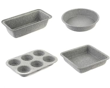 Salter COMBO-7546A Marble Collection 8-Piece Bakeware Set, Including 27 cm Baking Pans, 24 cm Baking Pans, 6 Cup Muffin Trays and Baking Trays