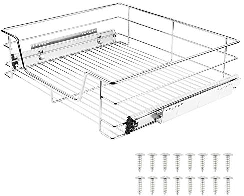 HUOLE Teleskopschublade Ausziehbare Schrankauszug Ablage Küchenschublade Regal Schlafzimmerschublade Küchen Korbauszug, Frontauszug Schrankauszug mit Gitterkorb,57 * 14 * 44cm