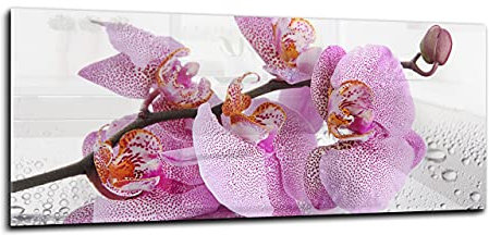 CANVAS FLY Wandbild aus Glas, Deko für Küchenrückwand, Wandpaneele Gehärtet, Deko-Glasplatte aus Vorgespanntem Glas, Spritzschutz für die Küche 125x50 | Orchidee
