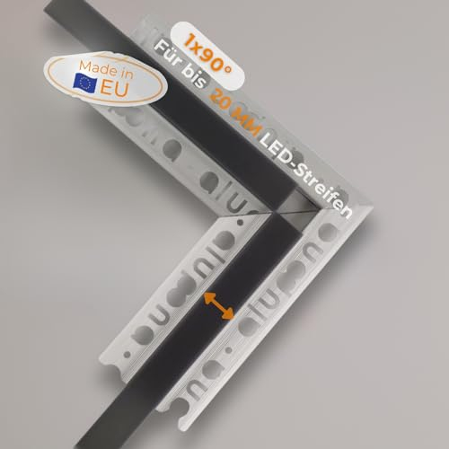 Alupona Kizar20 LED Trockenbauprofil 90° I mit vorgefertigter 90° Ecke I Aluminium Profilleiste für LED Streifen bis 2 cm I Perfekt für 12,5 mm Rigipsplatten I Trockenbauschiene + schwarze Abdeckung