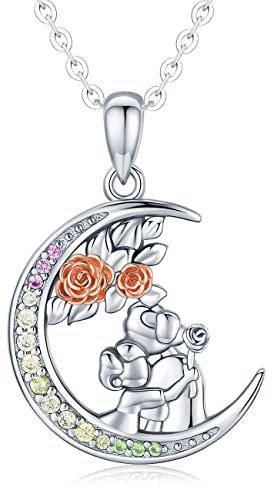 Friggem Mutter Tochter Kette Damen 925 Sterling Silber Mutter und Kind Mond Anhänger Halskette Schmuck, 5A Zirkonia, Muttertag Geburtstagsgeschenke für Mama Tochter Ehefrau Großmutter