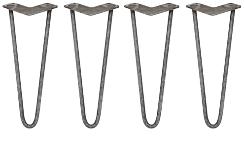 Monster Shop 4 x Hairpin Legs/Hair Pin Legs Set SkiSki Legs Furniture Desk Bench Chair Table 14 2 Prong 12mm Raw Steel & Protector Feet…