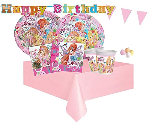 RPT, IRPot - KIT N 51 WINX BUTTERFLIX COORDINATO TAVOLA COMPLEANNO FLORA STELLA BLOOM
