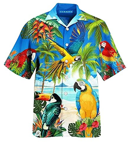 ENYY Hawaiian Shirts Mens Tropical Pink Floral Beach Shirt for Men Summer Short Sleeve Mens Flower Beach Aloha Shirts Causal Pocket Holiday, Blue, L
