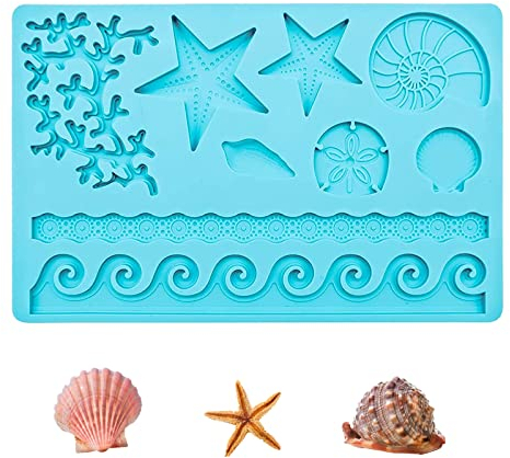 Silicona de Concha Marina Moldes, Marina Animales Moldes Silicona Molde, Silicona de Mar en Forma 3D, para Decoración de Pasteles En El Océano, Dulces, Chocolate, Océano, Fiesta Temática