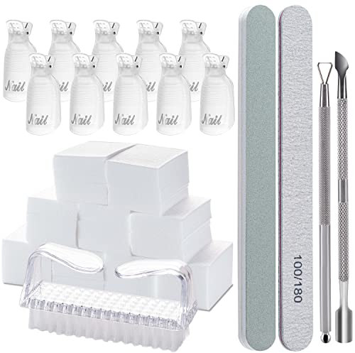 Kit de herramientas para quitar esmalte de uñas, con 10 clips de uñas, 400 toallitas de uñas sin pelusa, limas de uñas 100180, bloque de amortiguación 4004000, cepillo de uñas, empujador de