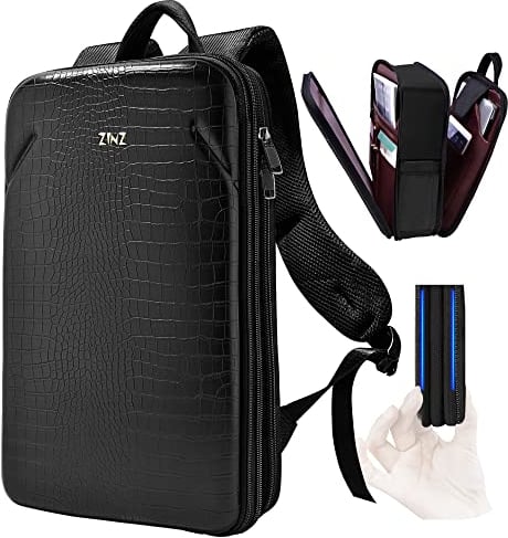 ZINZ Schlanker Laptop Rucksack 15,6 Zoll mit Variabler Kapazität, Diebstahlsicherer Business Tagesrucksack Wasserabweisende Reise Lederhülle Büchertasche,B02K01