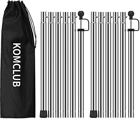 KOMCLUB Zeltstangen Teleskopstange Verstellbare Zeltstangen Edelstahl Camping Stangen Zeltstangen-Ersatz 228 cm 2 Sätze mit Aufbewahrungstasche für Zelt Tarp Markise Sonnensegel