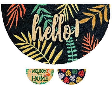 LUA VIKA Fußmatte Kokos halbrund - Hello Tropical - 40x70 cm - Fussmatte Aussen und Innen - Fussmatten Haustür - Türmatte Außen - Fußmatten - Kokosmatte Fußmatte