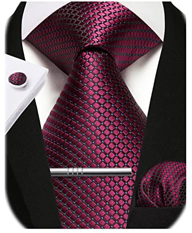 Enlision Corbata Borgoña Hombre Pañuelo y Corbatas Gemelos Clip Set