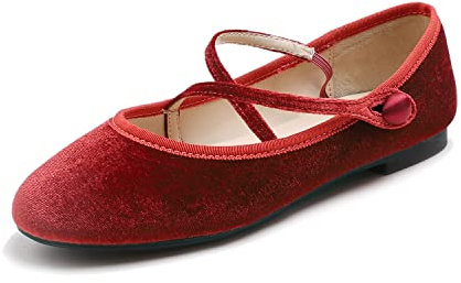 Feversole Women's Stretchy Elastic Ankle Straps Ballet Flats Shoes Coral Velvet Size 5 UK