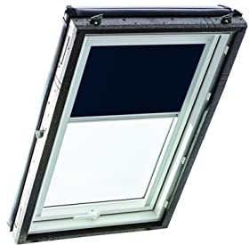 Original Roto Verdunkelungsrollo ZRV - Nahezu vollständige Verdunkelung - Führungsschiene Silber - Dachfenster Baureihe Designo R4/R7 und Classic 43/73 - Größe 094/140 | 09/14 - Stofffarbe Blau
