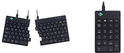 R-Go Split Tastatur, Ergonomische Design mit Geteilte Tastenfeld und Integrierter Pausenanzeige, Schwarz & R-Go Numpad Break, Numerische Zusatztastatur mit USB-Anschluss, Kabelgebunden, Schwarz
