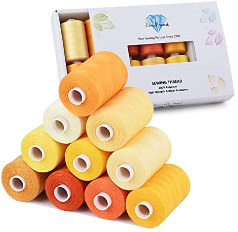 Simthread Allzweck-Nähgarn, 10 Spulen Größe 40D/2 Polyester-Nähgarn zum Nähen, Quilten und für die Nähmaschine - Praktische Polyester-Nähgarne für die Nähmaschine, je Spule 1000 Yards(gelbe Serie)