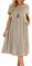 Lpecmin Womens Summer Dresses Casual Short Sleeve Round Neck Midi A Line Cotton Linen Sundress with Pockets(Khaki-01, Large)