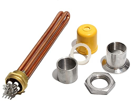 DHVIJA 1 Inch/DN25 All Copper Electric Heating Tube With Accessories 220V Immersion Water Heater Part 3KW/6KW/9KW/12KW joyous (Size : 220V, Color : 6KW 250mm Copper)
