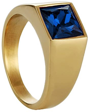 Whoiy Ringe Gold mit Stein, Ring Modern Edelstahl Quadratische Form Siegelring mit Blauem Zirkonia 10mm Größe 60 (19.1) für Ihn Freund