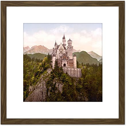 Artery8 Neuschwanstein Castle Bavaria Germany Landscape Photo 8X8 Inch Square Wooden Framed Wall Art Print Picture with Mount
