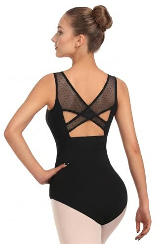 WYHDY Women Ballet Mesh Dance Leotard Tank Top Crisscross Hollow Back Dancewear(23601-06-M)