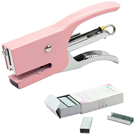 Cucitrice Ufficio, Pinzatrice Manuale, Spillatrice Ufficio in Metallo, Pinzatrice Piccola 750 Graffette Piccole 24/6, Cuce Fino a 10-16 Fogli per Scuola Ufficio Casa, Rosa