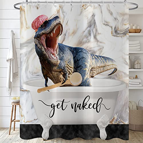 Hnmdmyi Rideau de Douche Drôle de Dinosaure 180x180, Rideau de Douche marbre Nu Mignon baigneur Dino Raptor Enfants Créatif Rideau de Baignoire Moderne Tissu imperméable Lavable Rideau de Bain