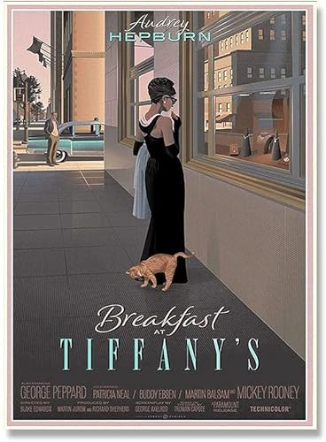 Audrey Hepburn Fashion Poster Print Sexy Frau und Katze Wandkunst Schlafzimmer Home Vogue Retro Leinwand Gemälde Bild Wanddekoration Audrey Hepburn Wandbild Kein Rahmen,30x45cm