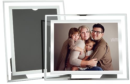 ASelected Marcos de vidrio para fotos de bodas, fotos familiares y decoración del hogar, independientes y montables en la pared, 2 marcos de fotos de retratos u paisajes, plateados
