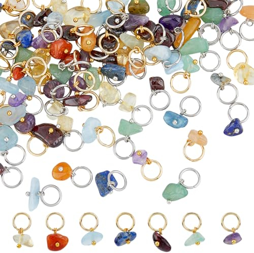 SUPERFINDINGS 84 Stück Natürliche Gemischte Anhänger Nuggets Edelsteine Charms Kristallsteine Charms Mit Biegering Aus Edelstahl Für Die Herstellung von Ohrringen Halsketten Armbändern Und Schmuck