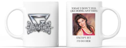 SMARTYPANTS Gladiator Female Character Mug Tea Coffee Cup - Retro 90's TV Game Sport Eliminator Contestant Team Jet Lightning Panther Scorpio Vogue Zodiac Gift Present (White Handle - Jet)