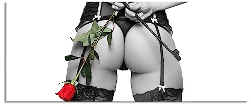 Pixxprint Glasbild Panorama, Wandbild aus Echtglas, Frau mit Rose & Peitsche Shades of, 100x40 cm, inkl. Aufhängung und Abstandshalter