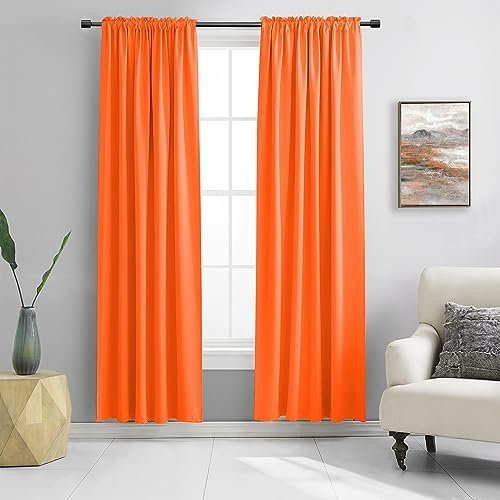 DONREN 2Panels Vibrant Orange Blackout Thermal Insulated Curtains for Bedroom,Hallowmas Pumpkin Orange Curtains 80 Inch Length for Closet Door Doorway Curtain Panels,52 Wide x 80 Long