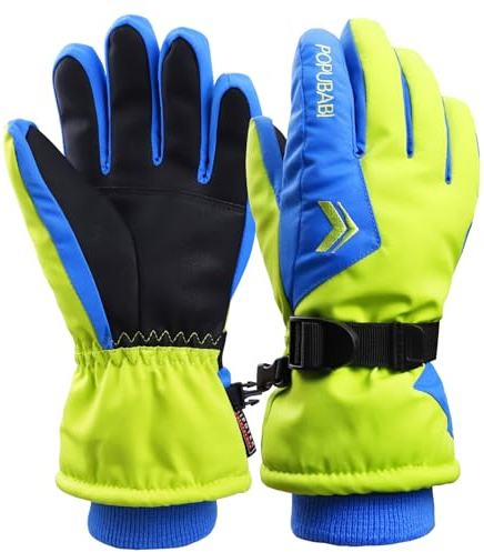POPUBABI Gants de Ski pour Enfants, Garçon et Fille - Étanches, Coupe-Vent et Chauds pour Hiver, Snowboard, Ski et Vélo