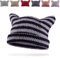GLGHMH Damen-Beanie-Mütze mit Katzenohren, gestreift, Winter, warm, elastisch, passende Strickmütze für Kinder, Mädchen, Erwachsene, Schwarz / Grau, L
