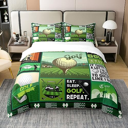 Golf 100% Bio-Baumwolle Bettbezug Set Mode Sport Thema Tröster Abdeckung Set Grün Gitter Patchwork Ball Gaming Bettwäsche Set 200x200