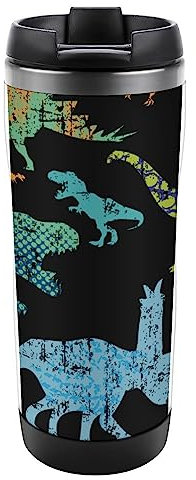 Grunge Dino Dinosaur Stainless Steel Insulated Tumbler Reuseable Travel Mug with Lid for Home Office Style