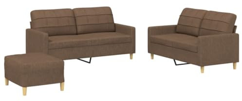 vidaXL Sofagarnitur 3-TLG., Sessel Couch mit Kissen Fußhocker, Sofa Wohnzimmersofa mit Armlehnen, Couchgarnitur Designsofa Sitzmöbel Polstermöbel, Braun Stoff