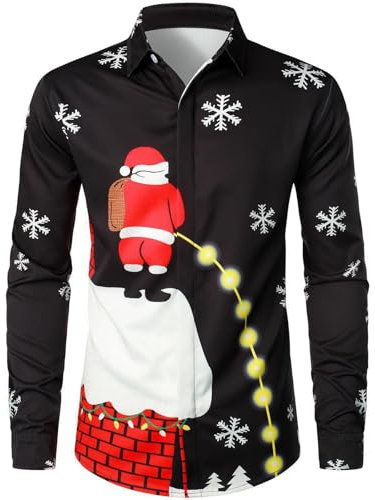 JIANROU Chemise Homme De Noël Classique À Carreaux Rouge, Blouse Moche Imprimé Bleu, Chemise Classe