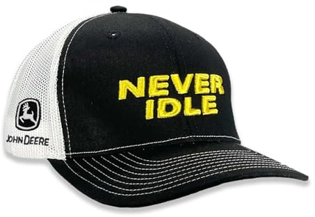 John Deere Never Idle Casquette de camionneur brodée pour homme avec dos en maille Noir, noir, Taille unique
