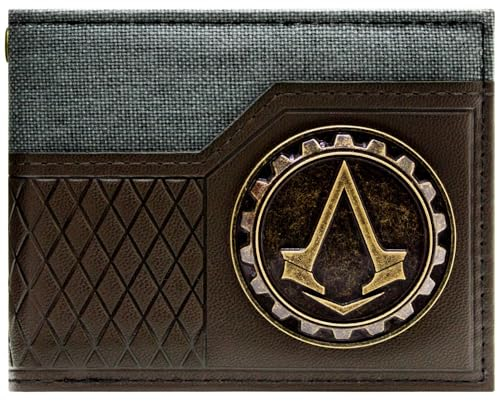 Lineage Assassin's Syndicate Creed Révolution Emblème D'engrenage Portefeuille/Porte-Monnaie Bi-Fold ID & Cartes, Marron
