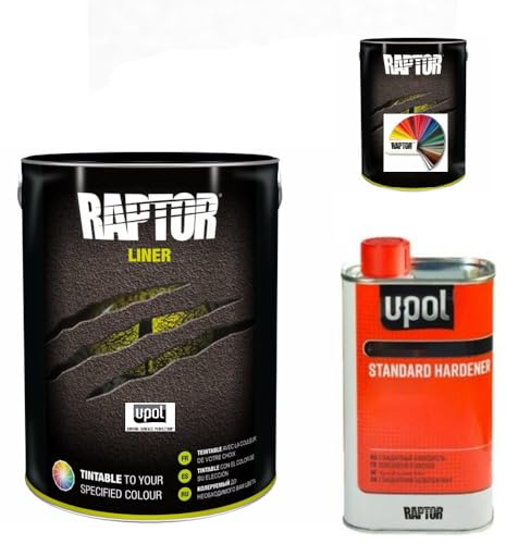 Raptor Liner Lack, alle RAL Farben. 1,1 L (0,75+0,25+0,1) Gebinden Set. 2K Fahrzeug & Transportflächen Beschichtung. Upol. (RAL 9005 Tiefschwarz)