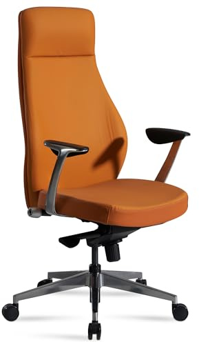 FineBuy Bürostuhl Kunstleder-Bezug Schreibtischstuhl bis 120 kg, Design Chefsessel höhenverstellbar, Drehstuhl ergonomisch mit Armlehnen & hoher Rückenlehne, Wippfunktion Caramel