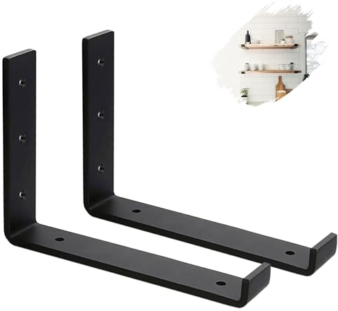 MLOQI 2 Stück Regalhalterung Schwarz, Regalwinkel Schwarz Metall, Wandhalterung Regal mit Lippen 5mm Dick 30 cm