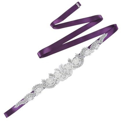 Rfmfkkg Cintura da sposa per banchetti e feste, gioielli bohémien, con cristalli, Nastro viola., Etichettalia unica